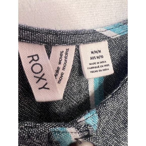 Roxy Women's Dress Sz MED Button Down Sleeveless Stripes - Picture 3 of 4